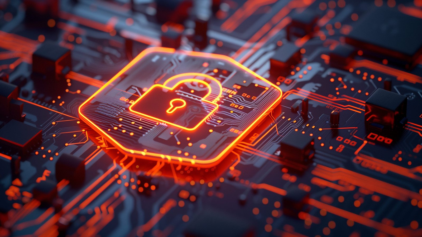 Controle de internet - Ícone de cadeado digital sobre circuito eletrônico, representando segurança, proteção de dados e controle de acessos na rede corporativa.
